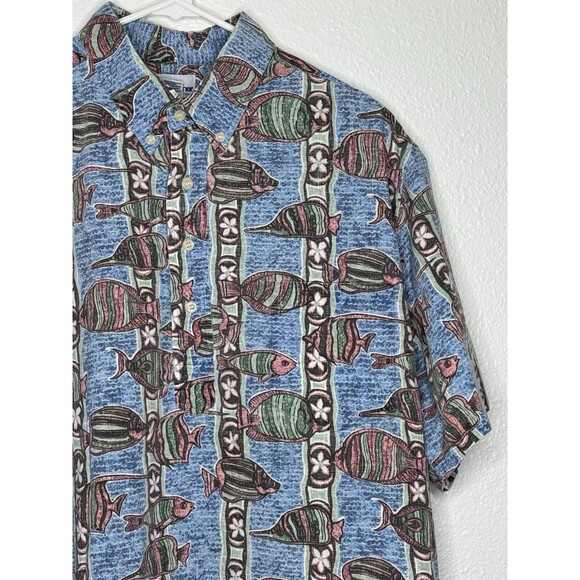 VTG Reyn Spooner Mens Four Button Down Hawaiian Shirt Floral Fish Design XL USA - Picture 4 of 16